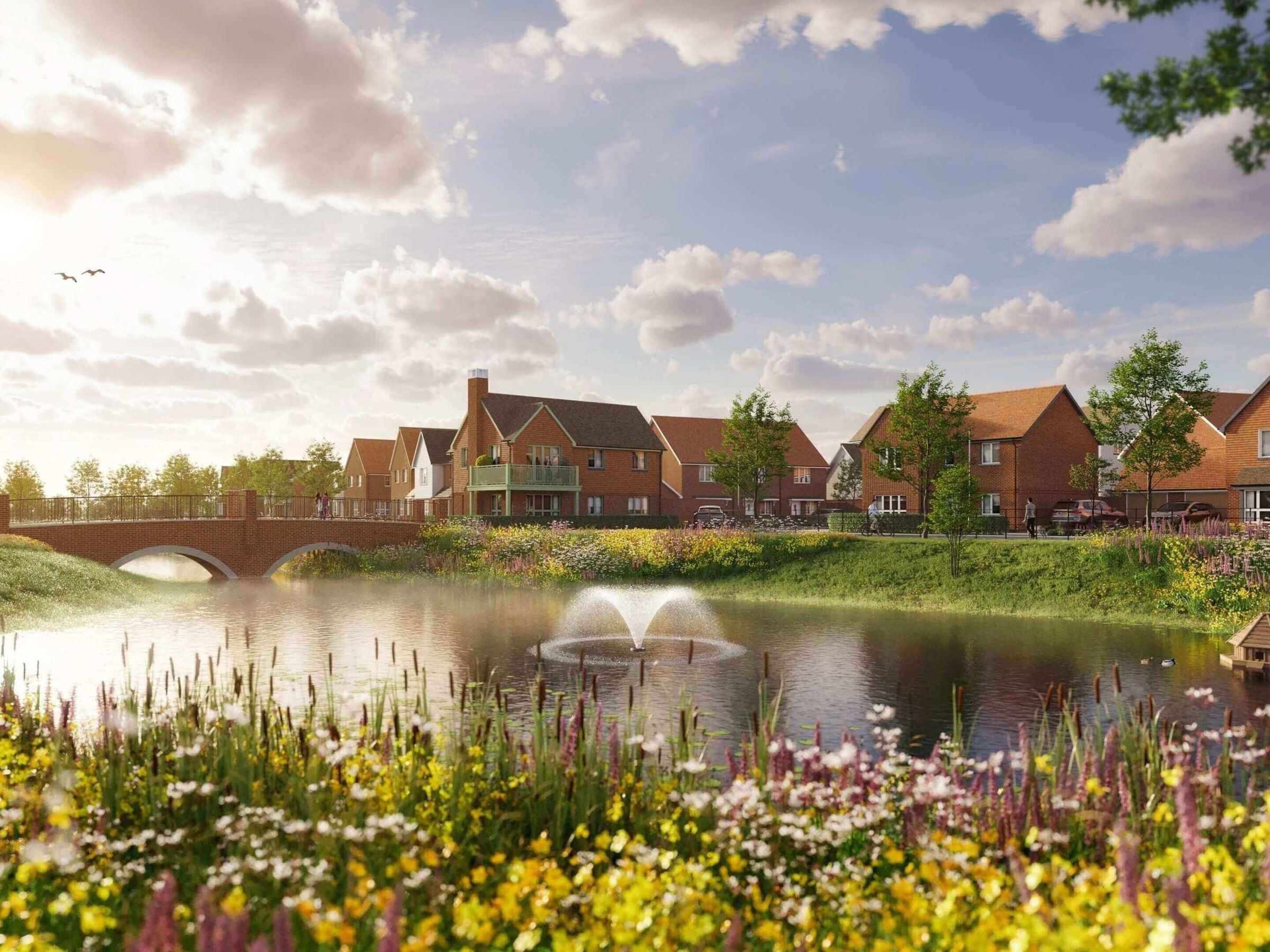 The lake and planting at the heart of the village
