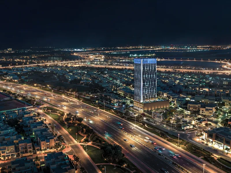 The district seen from the air at night