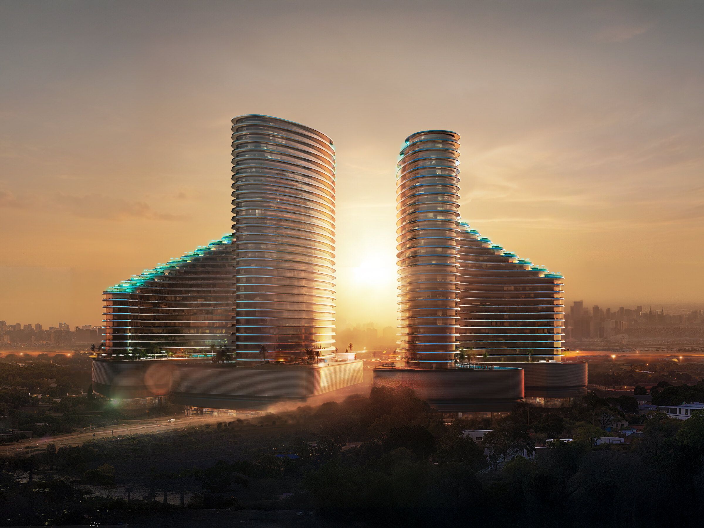 The two towers at sunset